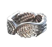 Hao Wu Xuan Retro Angel Demon Wing Couples Rings Antique Jewelry Popular Fashion Sense Open Adjustable Finger Ring Punk Hip Hop Gift