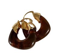 Hao Wu Xuan Retro Brown European and American Resin Letter U-shaped Geometric Hoop Earrings for Women Fashion Simple Jewelry Gifts