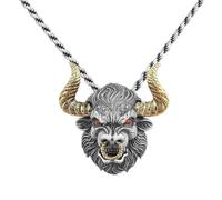 Hao Wu Xuan Retro domineering gold horn red eye bull head pendant necklace men's personality charm punk cool rock party jewelry