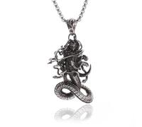 Hao Wu Xuan Retro Greek Mythology Medusa Necklace Punk Six-Armed Snake Monster Pendant Men and Women Gothic Hip-Hop Trend Jewelry