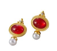 Hao Wu Xuan Retro Light Luxury Red Elegant Fashionable Jewelry Earrings for Women Geometric Patterns Sweet Temperament Versatile Party Gift