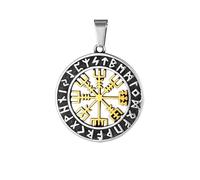 Hao Wu Xuan Retro Norse Runes Compass Necklaces Mens Two-sided Stainless Steel Futhark Amulet Pendant Punk Viking Icelandic Jewelry