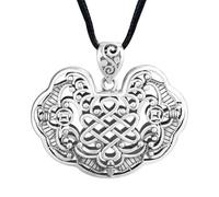 Hao Wu Xuan Retro silver Chinese knot bat Ruyi pendant Men and Women hollow out ethnic style necklace charms wedding jewelry gift