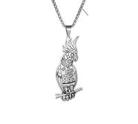 Hao Wu Xuan Retro Stainless Steel Machine Gear Parrot Pendant Necklace for Men Personalized Punk Casual Jewelry Gift