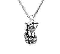 Hao Wu Xuan Retro Vikings Pirates Dragon Boat Necklaces Men's Stainless Steel Norse Runes Valknut Amulet Pendant Punk Icelandic Jewelry Gift