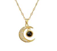 Hao Wu Xuan Romantic Moon I Love You 100 Languages Necklace Jewelry Decoration Stainless Steel Chain Valentine's Day Gift
