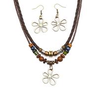 Hao Wu Xuan Rope chain Europe and The United States Retro Temperament Beaded Necklace Earrings Set of Women's Ethnic Style Holiday Jewelry Accessories gift