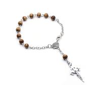 Hao Wu Xuan Rope chain fashion Pray Jewelry Brown Wood Beads Rosary Bracelet Vintage Cross Bracelet For Men Women With Mini Box gift
