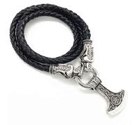 Hao Wu Xuan Rope chain Nostalgia Kolovrat Symbol Slavic Perun Axe Pendant ship's anchor Rune Viking Wolf Heads Leather Chain Necklace Sautoir Long gift