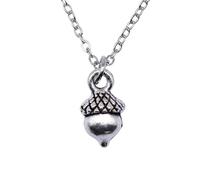 Hao Wu Xuan Rope chain sparkle Antique Silver Color 13x7mm Acorn Necklaces Short Chain Choker Necklaces gift