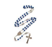 Hao Wu Xuan Rope chain The Rosary Jewelry Blue Acrylic Pearl Cross Pendant Necklace For Men Women fashion Praying Gift gift
