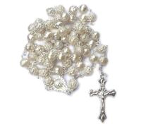 Hao Wu Xuan Rope chain White Rose Beads Strand Crucifix Pendant Necklace Plastic Rosary For Women fashion Jewelry gift