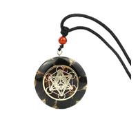 Hao Wu Xuan Round Black Laser Engraved Natural Obsidian Golden Color Star of David Hexagram Necklace Personalized Pendant Lanyard Amulet