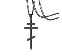 Hao Wu Xuan Russian Cross Pendant Necklace Prayer Big Pendant Black Color INRI Crucifix Cross Pendant Necklace Men