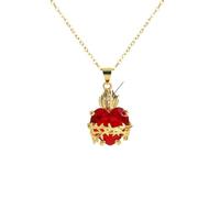 Hao Wu Xuan Sacred Heart of Cross Necklace Red Zircon Religious Catholic Pendant Necklaces For Women Girls Jewelry