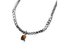 Hao Wu Xuan Sea Blue Zircon Pendant Necklaces for Men Boys,Stainless Steel Lucky Words Pendant Collar,Punk Hiphop Jewelry Birthday Gift