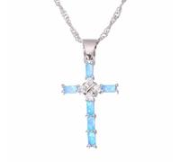 Hao Wu Xuan Sell Fashion Luxury Blue Cross Pendant Necklace Women's Wedding Engagement Birthday Party Jewelry Gifts