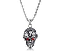 Hao Wu Xuan selling steel Skull personality retro red eyes hip hop punk necklace men
