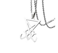 Hao Wu Xuan silver color Sigil Of Lucifer Pendant Symbol Stainless Steel Men Necklace Seal Of Necklace Emblem Amulet Jewelry