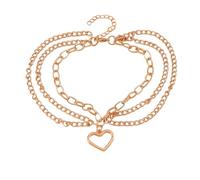 Hao Wu Xuan Silver Gold Color Love Heart Anklets for Women Girls Multiple Layers Ankle Bracelet Chain Foot Jewelry Gifts