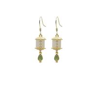 Hao Wu Xuan silver inlaid natural Hetian White Chalcedony gilt earrings Chinese retro palace elegant charm women's jewelry