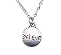 Hao Wu Xuan Simple Classic Fashion 11x14mm Antique Silver Color Believe Round Pendant Girl Women Short Chain Necklaces Choker Necklace