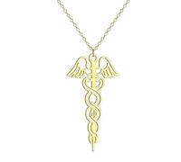 Hao Wu Xuan Simple Classic Stainless Steel God Caduceus Medicine Symbol Pendant Necklace For Women Punk Jewelry Day Gift