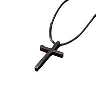 Hao Wu Xuan Simple Cross Pendant Necklaces for Men Boys,Stainless Steel Pendant with Black Wax Rope, Prayer Blessing Gift