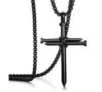 Hao Wu Xuan Simple Fashion Niche Tricolor Cross Nail Pendant Necklace Creative Trend Sweater Chain Church Baptism PartyGiftJewelry