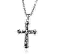 Hao Wu Xuan Simple Niche Retro Rock Explosion Ghost Head Cross Pendant Star Hip-hop American Necklace Trend Men's Necklace Accessories