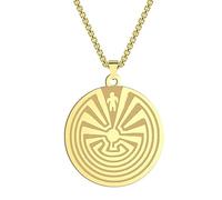 Hao Wu Xuan Simple Stainless Steel Labyrinth Pendant Necklace For Men Women Dainty Amulet Maze Round Jewelry Gift