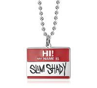 Hao Wu Xuan Slim Shady Name Tag Pendant Necklace, Red and White Enamel, 500mm Ball Chain, 40x28mm Rectangle Pendant, 21g Weight