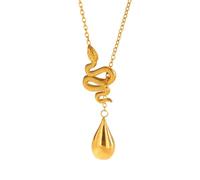 Hao Wu Xuan Snake Shaped Drop Y-shaped Pendant Necklace For Women, Stainless Steel Gold Color Plated Necklace Exotic Dainty Jewelry Gift
