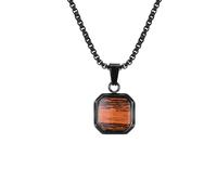 Hao Wu Xuan Square Natural Stone Stainless Steel Necklace Geometric Pendant Collar Jewelry Gift for Men Women Dad Valentine's day