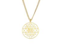 Hao Wu Xuan Sri Yantra Meditation Necklace Men Stainless Steel Gold Color Long Chain Necklaces Amulet Sacred Geometry Jewelry