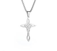Hao Wu Xuan Stainless Steel Celtic Knot Cross Pendant Necklace Men Women Fashion Irish Knot Witch Lucky Amulet Jewelry