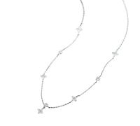 Hao Wu Xuan Stainless Steel Choker Necklaces Charm Shining Zircon Four-leaf Flower Pendant Necklaces for Women Jewelry Gift