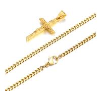 Hao Wu Xuan Stainless Steel Cross Necklace Jesus Pendant Gold Color Collar Church Prayer Faith Jewelry for Men Women Gift