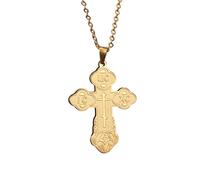 Hao Wu Xuan Stainless Steel Cross Necklaces for Women Men Russian Slavic Prayer Talisman Choker Jewelry Gift