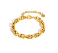Hao Wu Xuan Stainless Steel Cuban Chunky Chain Bracelet for Women, Fashion Gold Plated Twist Chain Bracelet, Personality Jewelry Gift