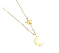 Hao Wu Xuan Stainless Steel Dainty Moon Star Choker Charms Necklace For Women Fashion Exquisite Summer Must-Have Party Friend Jewelry