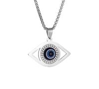 Hao Wu Xuan Stainless Steel Enamel Blue Evil Eye Pendant Necklace for Men Women Religious Turkish Eye Exorcism Jewelry Gift