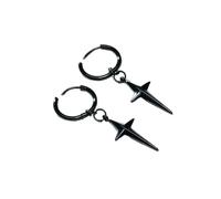 Hao Wu Xuan Stainless Steel Four Pointed North Star Huggie Hoops Earrings For Men Piercing Or No Piercing Cross Jewelry Gift For Her Him