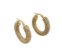 Hao Wu Xuan Stainless Steel Gold Color Geometric Mesh Earrings For Women Girls Trend Hoop Ear Jewelry Gift