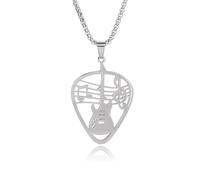 Hao Wu Xuan Stainless Steel Guitar Pick Bass Note Pendant Electric Guitar Necklace for Men and Women Music Rock Lovers Punk Hip-Hop Jewelry