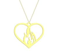 Hao Wu Xuan Stainless Steel Heart on Fire Pendant Necklace For Women Flaming Heart Clavicle Chain Necklace Engagement Jewelry