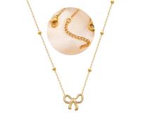 Hao Wu Xuan Stainless Steel Jewelry Women Necklaces Beads Chain Hollow Bowknot Pendant Necklace For Mom Girlfriend Valentine's Day Gift