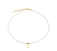 Hao Wu Xuan Stainless steel letters initial pendant necklace diy name Simulated pearls Bead Necklaces for Women Pearl Woman's Choker jewelry