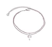 Hao Wu Xuan Stainless Steel Men's Anklet With Cross Charm,Double Chain,Gift For Boyfriend,Man's Ankles Bracelet,Christian Jewelry