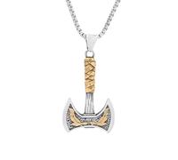 Hao Wu Xuan Stainless Steel Men's Viking Axe Pendant Chain Never Fading Nordic Double Eagle Necklace Amulet Jewelry Accessories